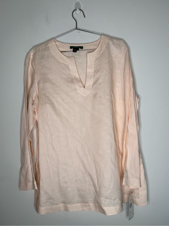 Lauren Ralph Lauren Tops - Plus Size 1X Linen Lauren Ralph Lauren Split Neck Tunic Pink Peach Top New NWT